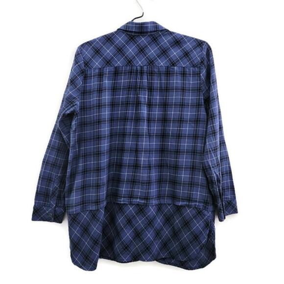 J. Jill Women's Blue Plaid Long Sleeve Button Down V-Neck Shirt Medium Petite - Picture 3 of 5